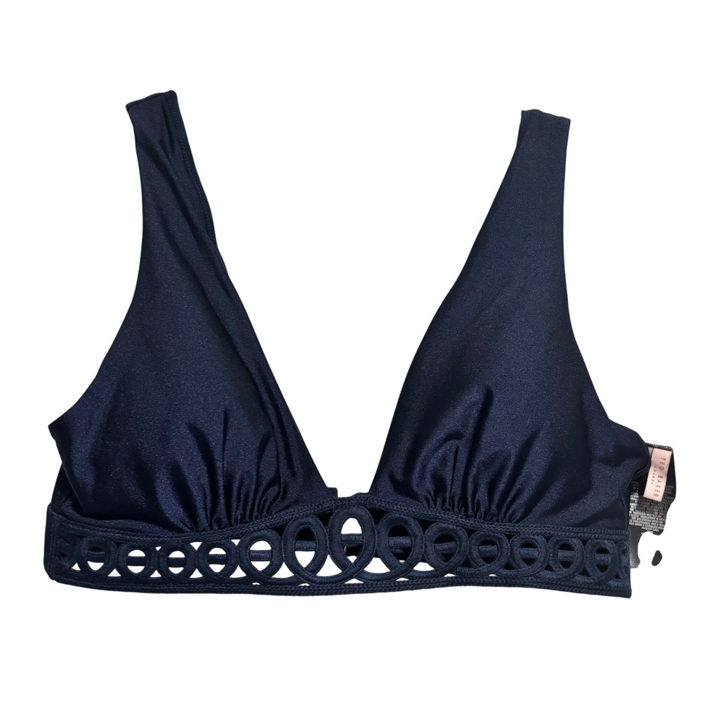 Ted Baker London Navy Blue Anekka Crochet Trim Bikini Top Rose Gold Clasp Size 3